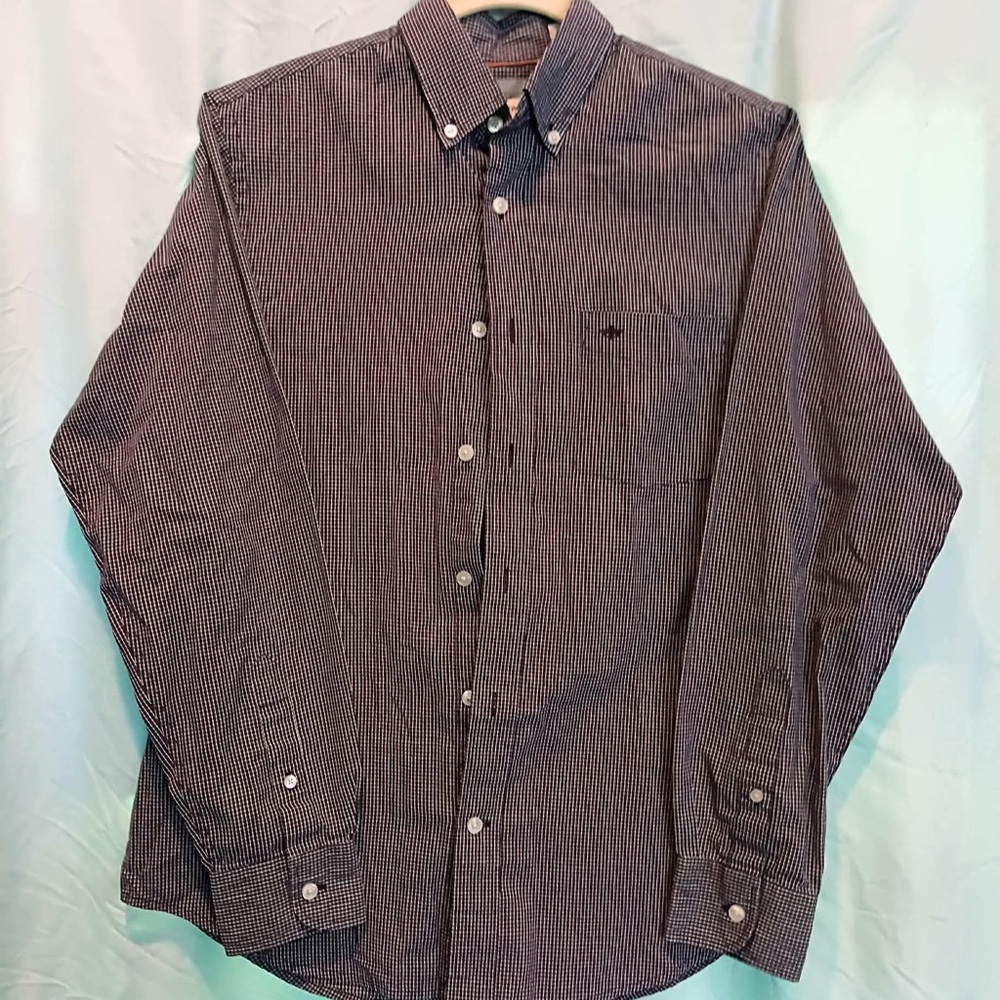 Dockers Men's Button-Down Shirt - Burgundy and White Mini-Check
